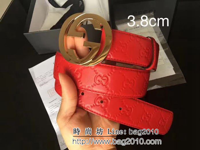 古馳CUCCI 頭層小牛皮壓花 純銅大餅扣 原單經典男士皮帶 GHG1042